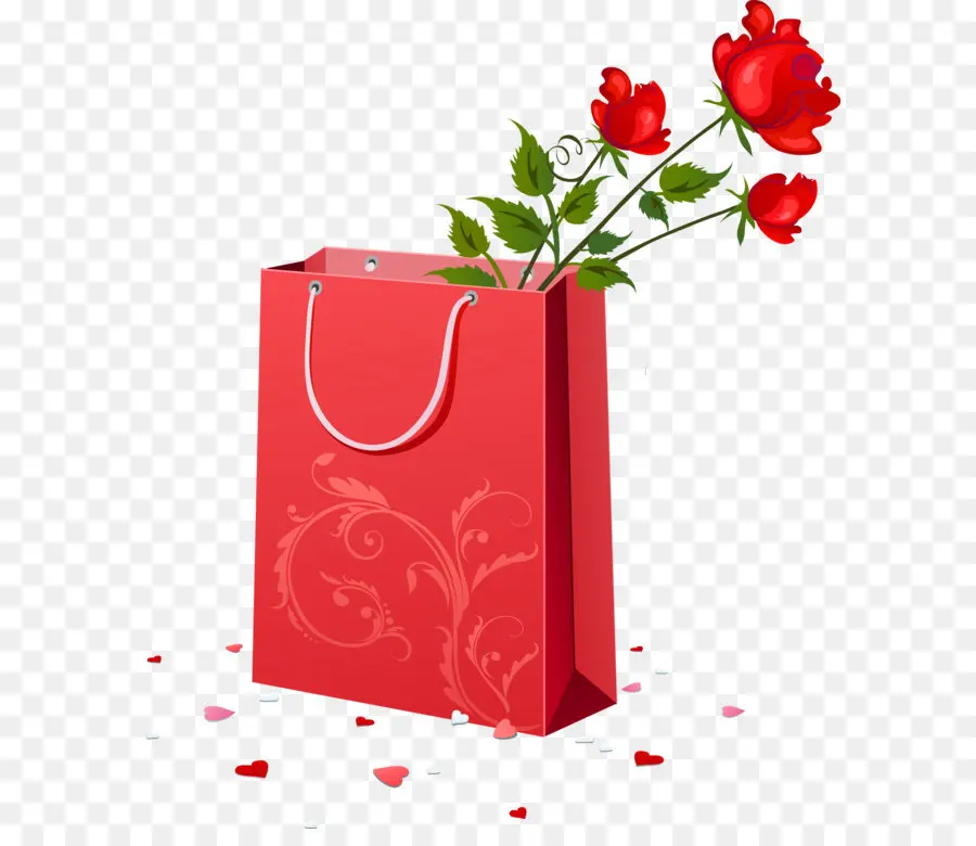 Sac Cadeau Rouge，Roses PNG