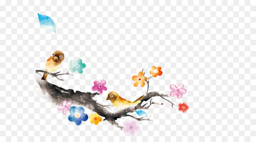 Oiseaux Sur Branche，Fleurs PNG