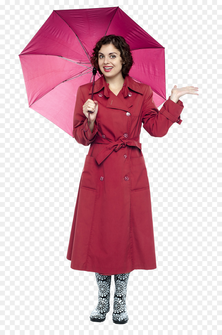 Femme Avec Parapluie，Manteau Rouge PNG