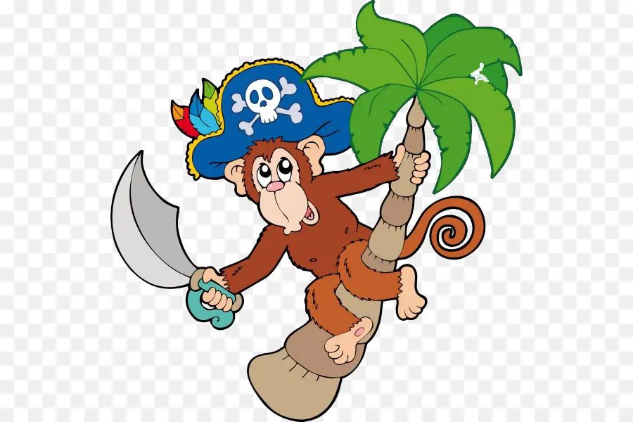 Singe Pirate，Palmier PNG