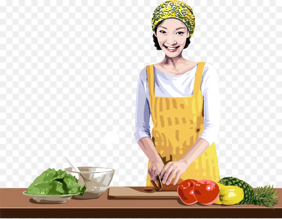 Femme Cuisinant，Légumes PNG