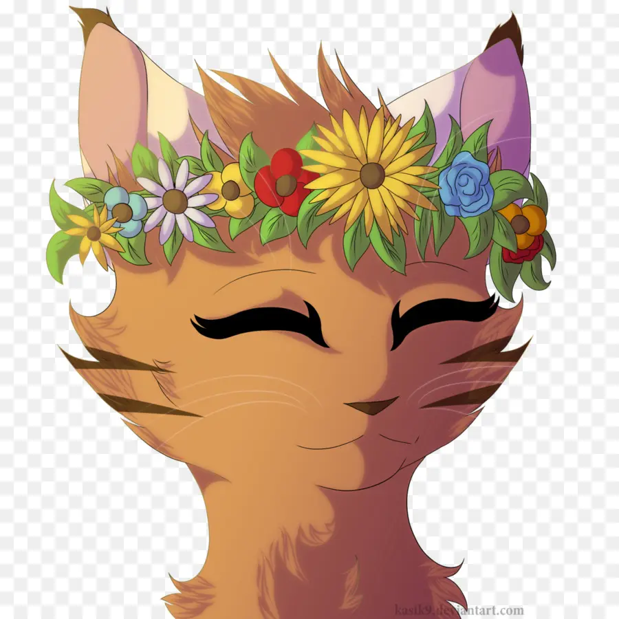 Chat，Couronne De Fleurs PNG