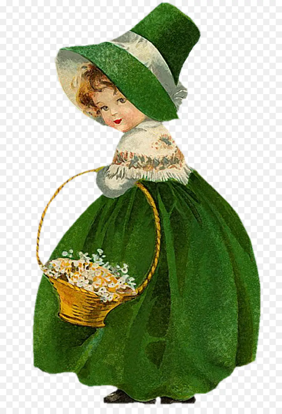 Fille En Robe Verte，Panier PNG