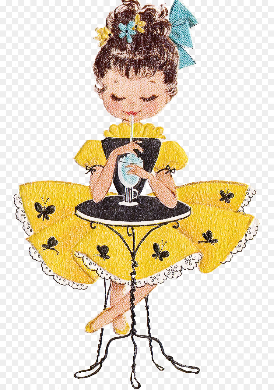 Fille En Robe Jaune，Boire PNG