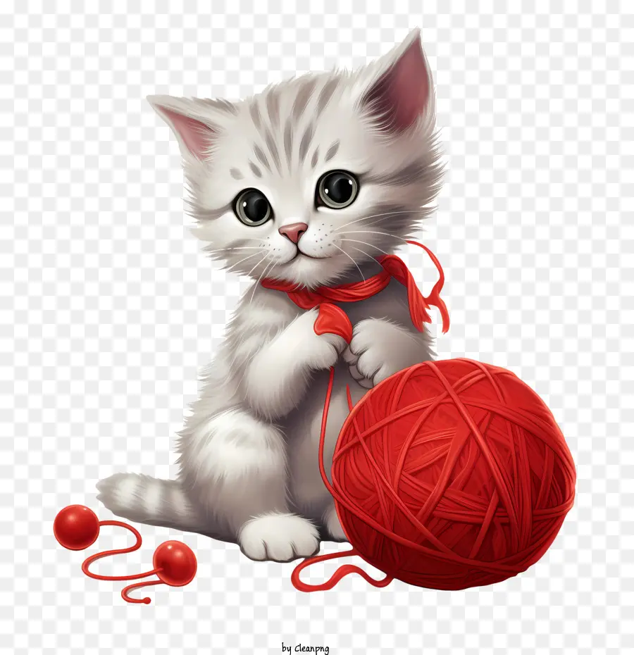 Chat Jouant à La Balle De Laine，Chaton Blanc PNG