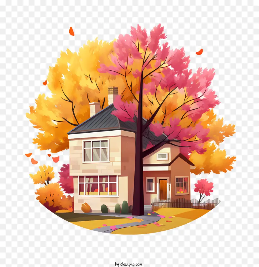 Maison D'automne，Maison Avec Des Arbres PNG