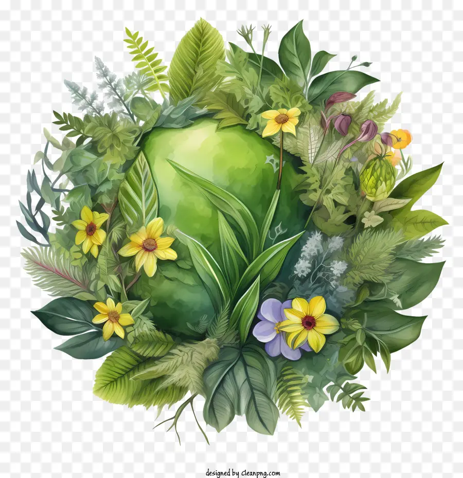 Planète Terre Verte，Couronne Florale Verte PNG