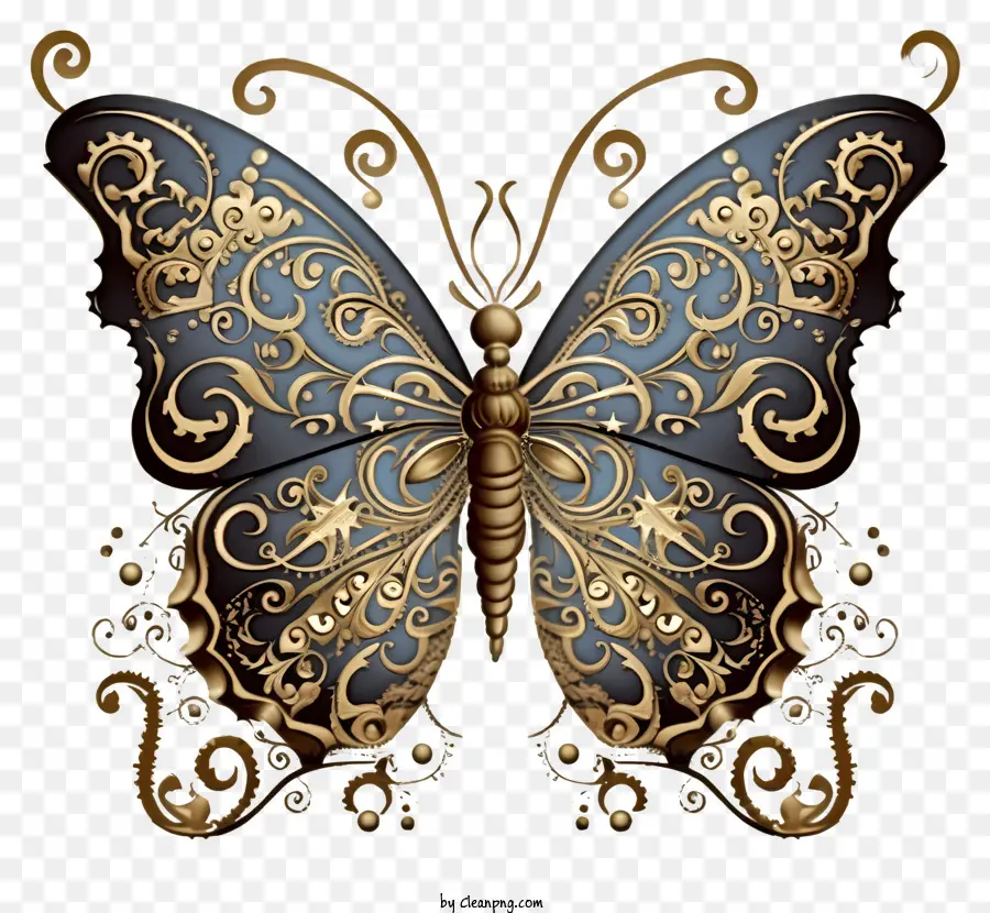 Papillon Bleu Et Or，Papillon Steampunk PNG