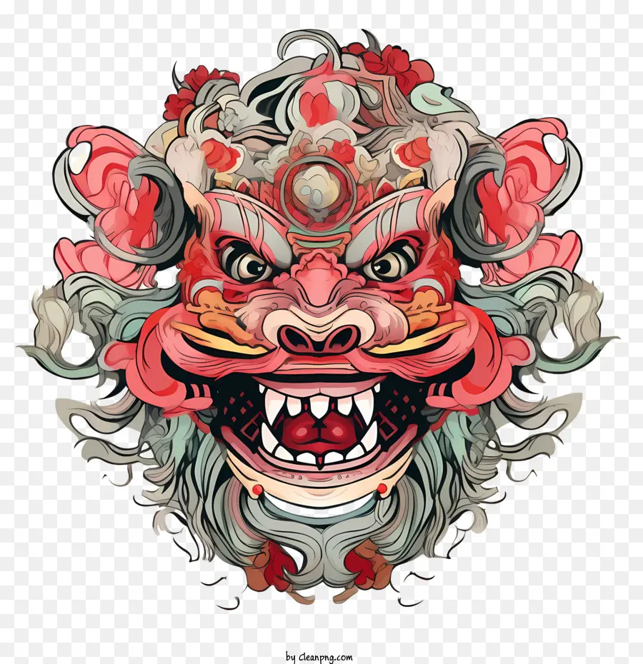 Tête De Danse Du Lion Chinois，Masque Coloré PNG