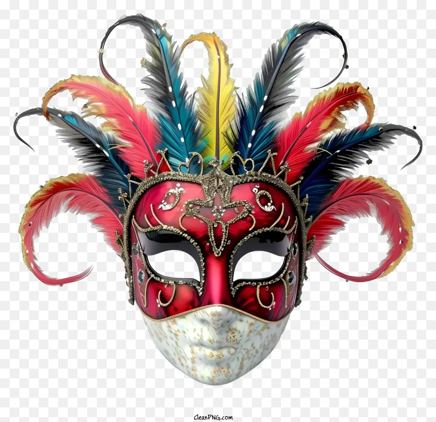 Masque De Carnaval Multicolore，Masque De Plumes Rouges PNG