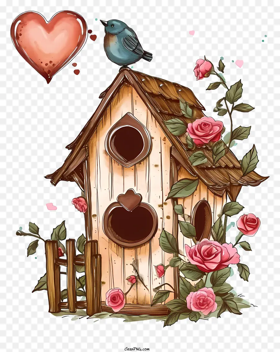 Maison D'oiseau Saint Valentin Dessinée à La Main，Jolie Maison De Griffonnage PNG