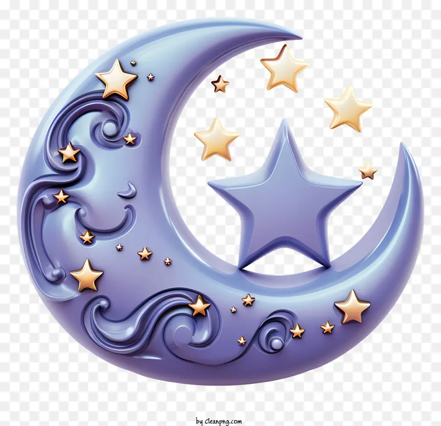 Lune Et étoile De Style 3d Réaliste，Lune Décorative PNG