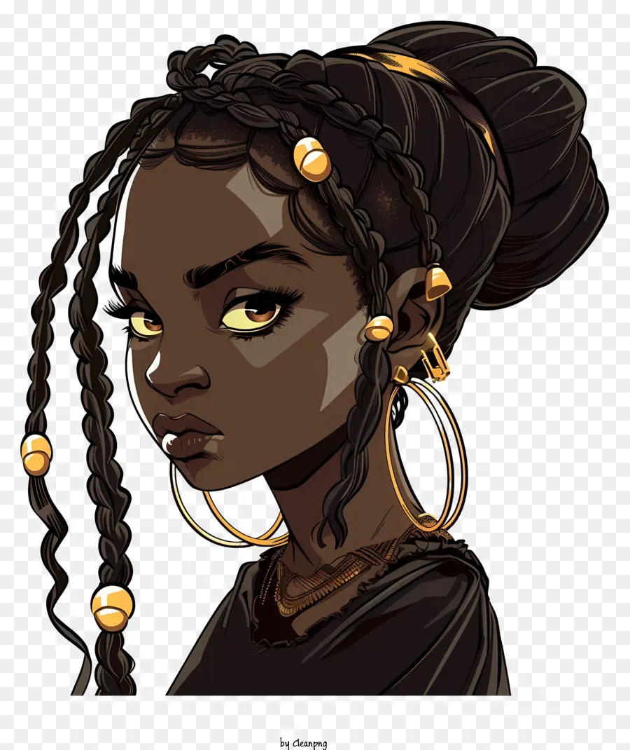 Fille Africaine，Fille De Dessin Animé Avec Des Tresses PNG