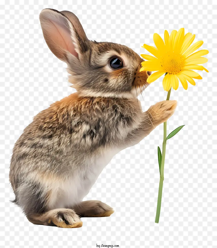 Printemps，Lapin Avec Fleur PNG