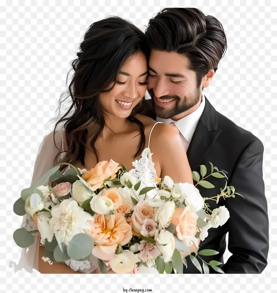 Mariée Et Marié，Couple Avec Des Fleurs PNG