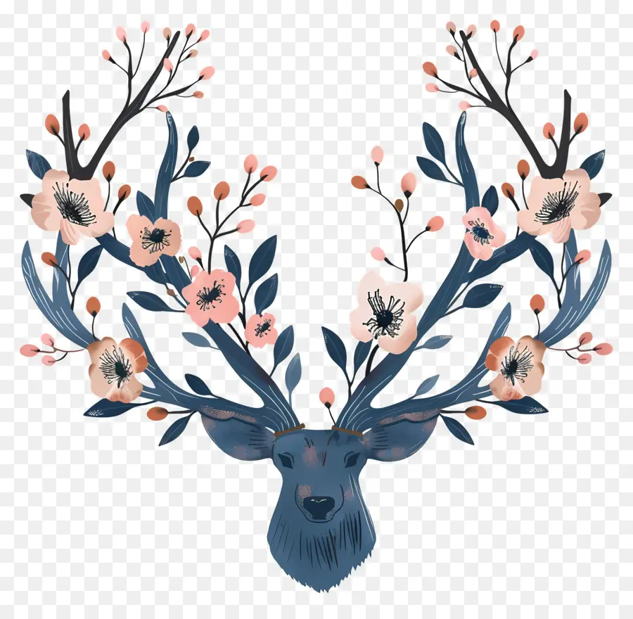 Ramure，Cerf Avec Des Fleurs PNG