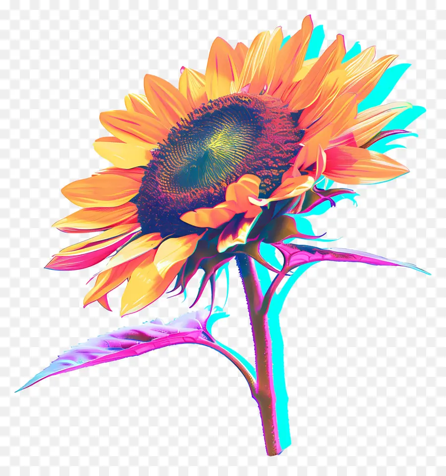 Tournesol Vaporwave，Tournesol Coloré PNG