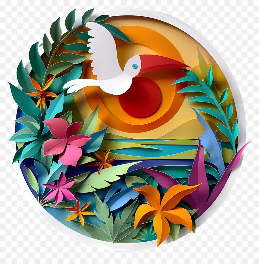 L'été Commence，Oiseau Et Fleurs Colorés PNG