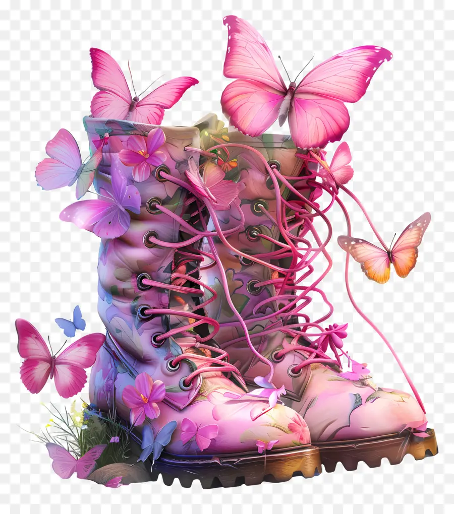 Papillon，Bottes Roses Avec Papillons PNG