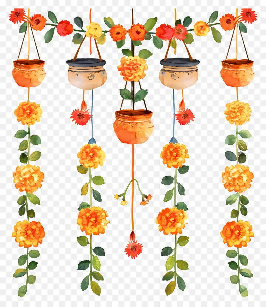 Dahi Handi，Guirlande De Fleurs PNG