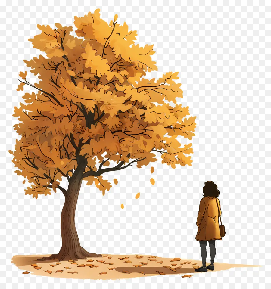 Femme En Journée D'automne，Personne Et Arbre PNG