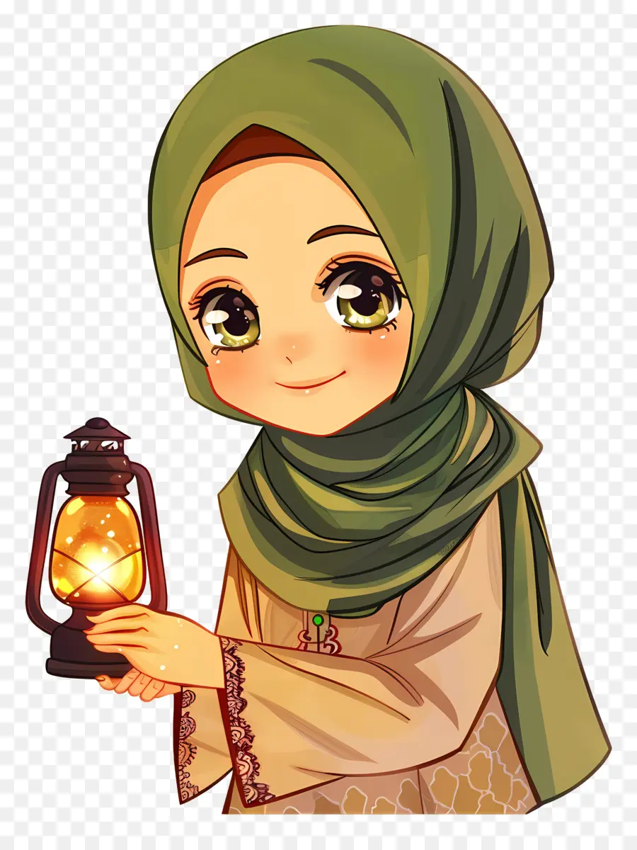 Fille Hijab Tenant Une Lanterne，Fille Avec Lanterne PNG