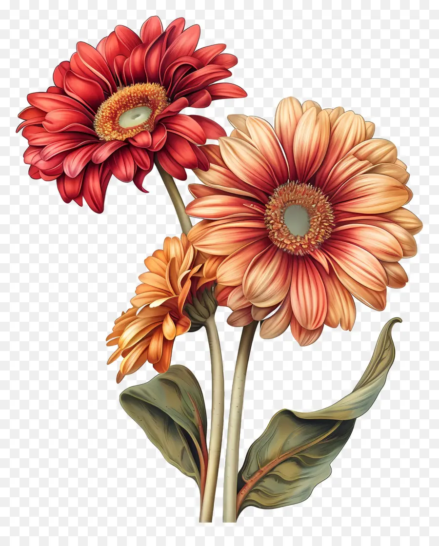 Fleurs De Gerberas，Fleurs Rouges PNG