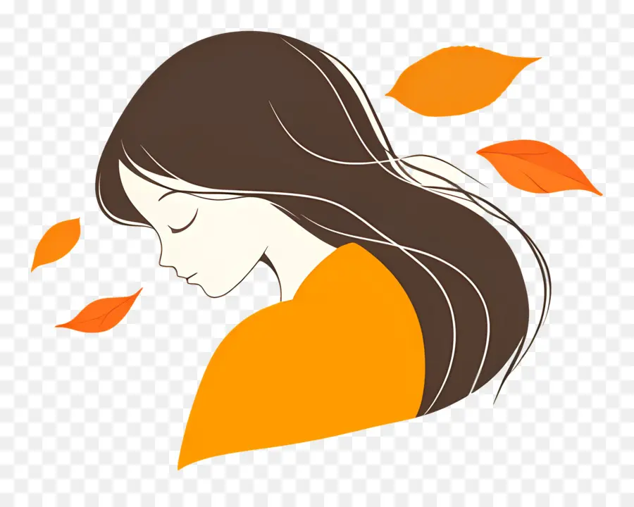 Fille D'automne，Femme Avec Des Feuilles PNG