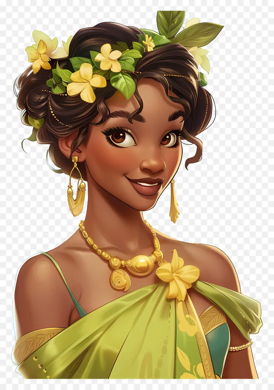 Princesse Tiana，Fille Avec Des Fleurs PNG