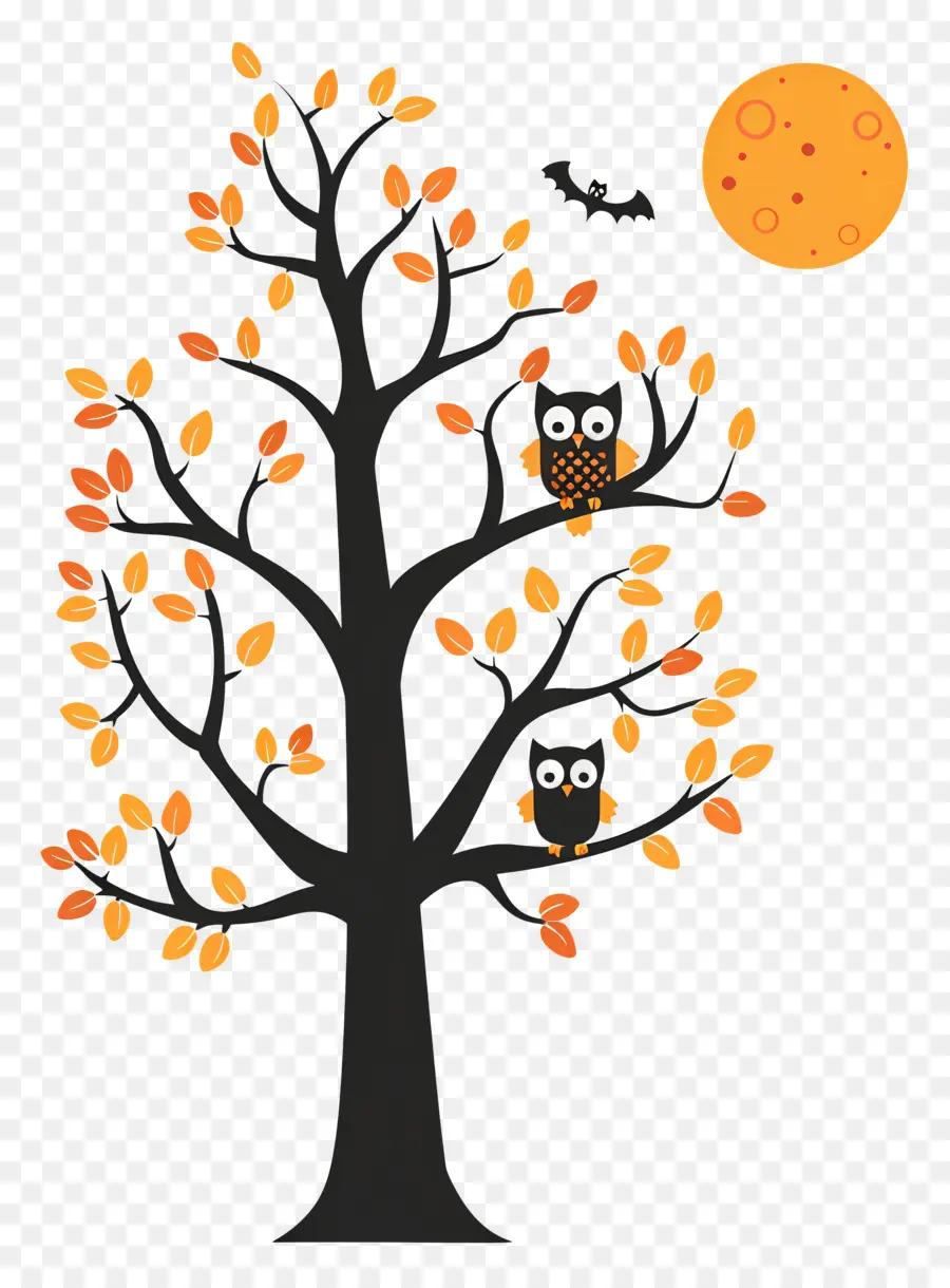 Chouette D'halloween，Arbre D'automne PNG