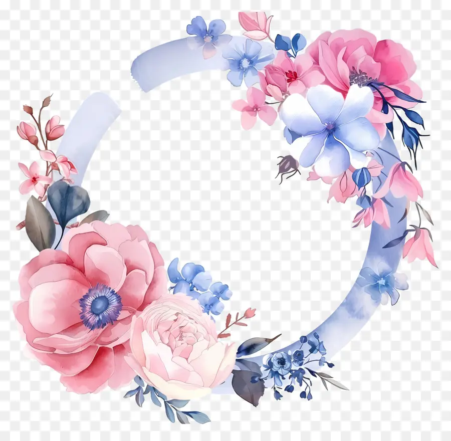 Cercle De Fleurs，Fleurs Roses Et Bleues PNG