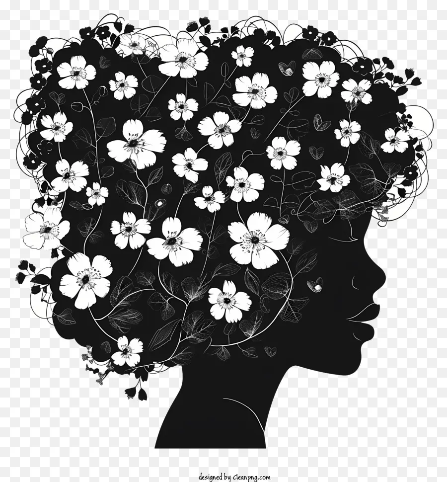 Silueta De Cabeza De Mujer，Silueta Con Flores PNG