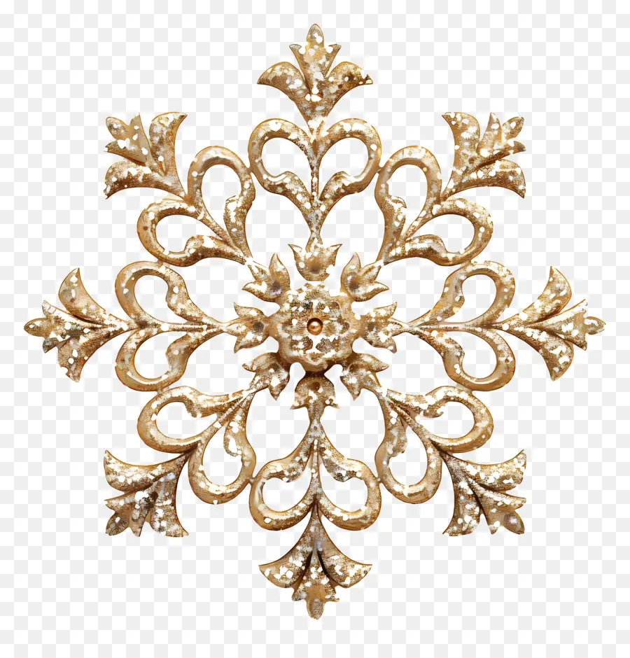 Copo De Nieve Con Brillo Dorado，Ornamento PNG