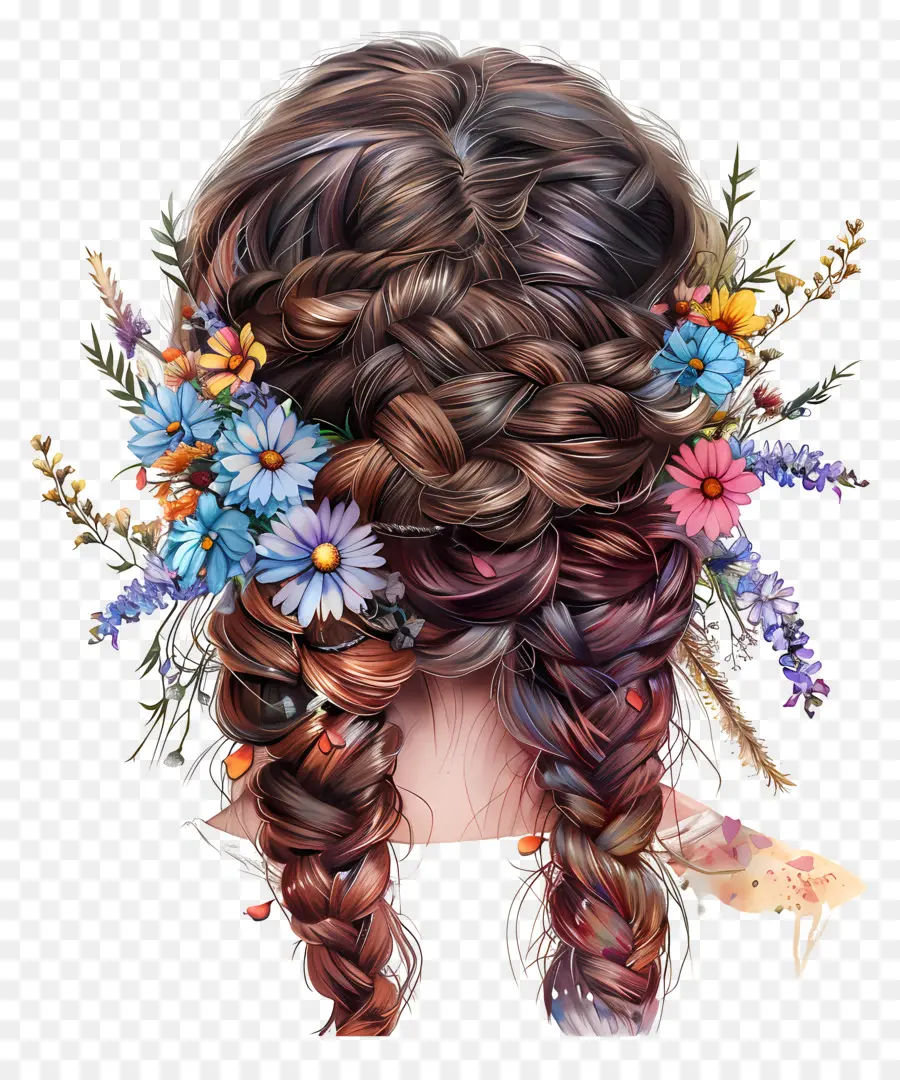 Estilo De Pelo，Cabello Trenzado Con Flores PNG