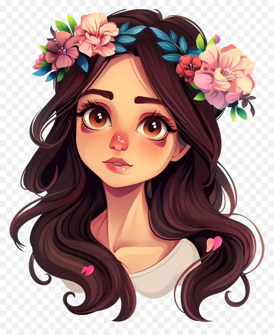 Coronas De Flores，Chica Con Corona De Flores PNG