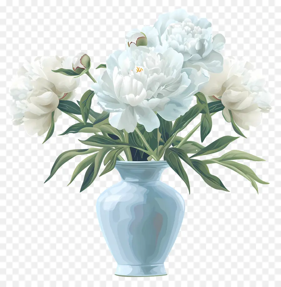 Peonías Blancas，Florero PNG