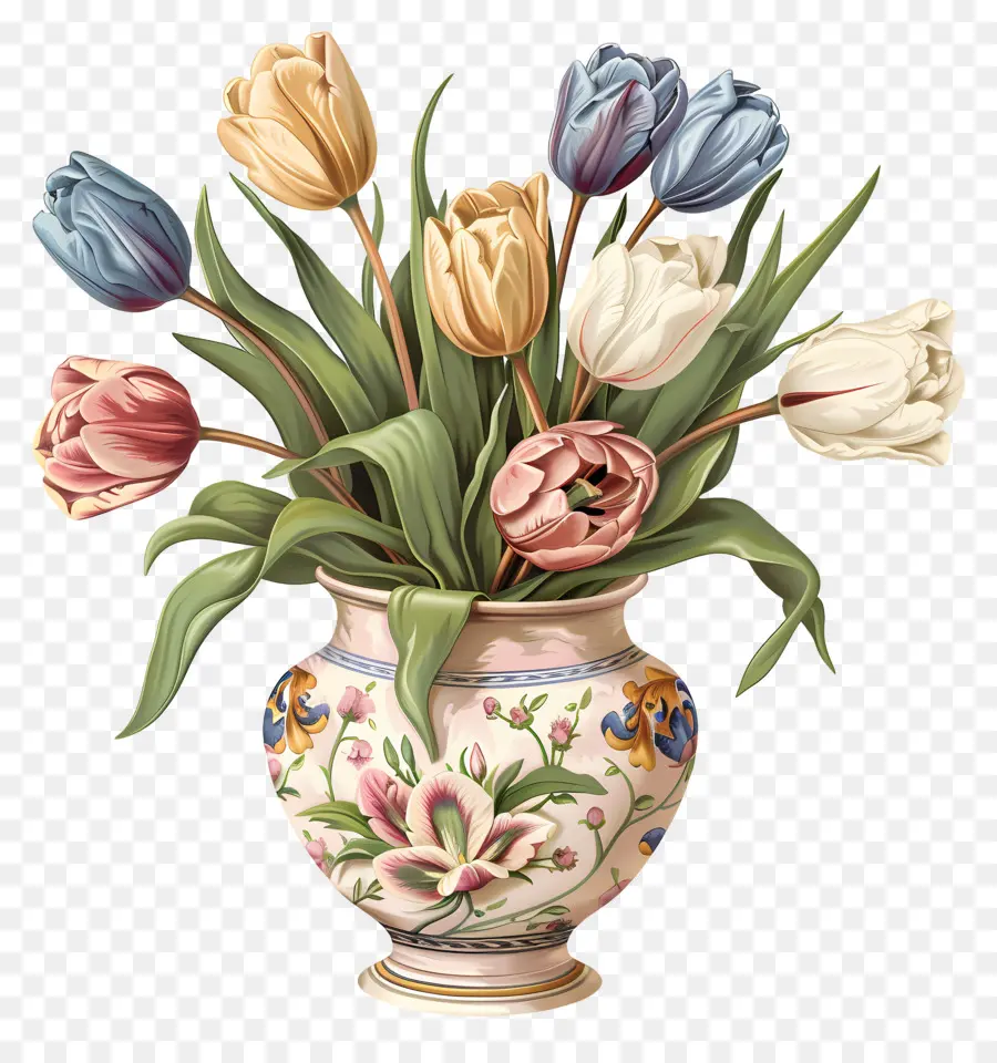 Jarrón Con Tulipanes，Tulipanes PNG