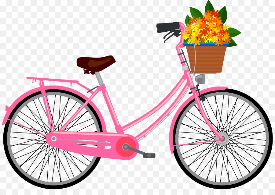 Bicicleta Rosa Com Flores，Cesta PNG