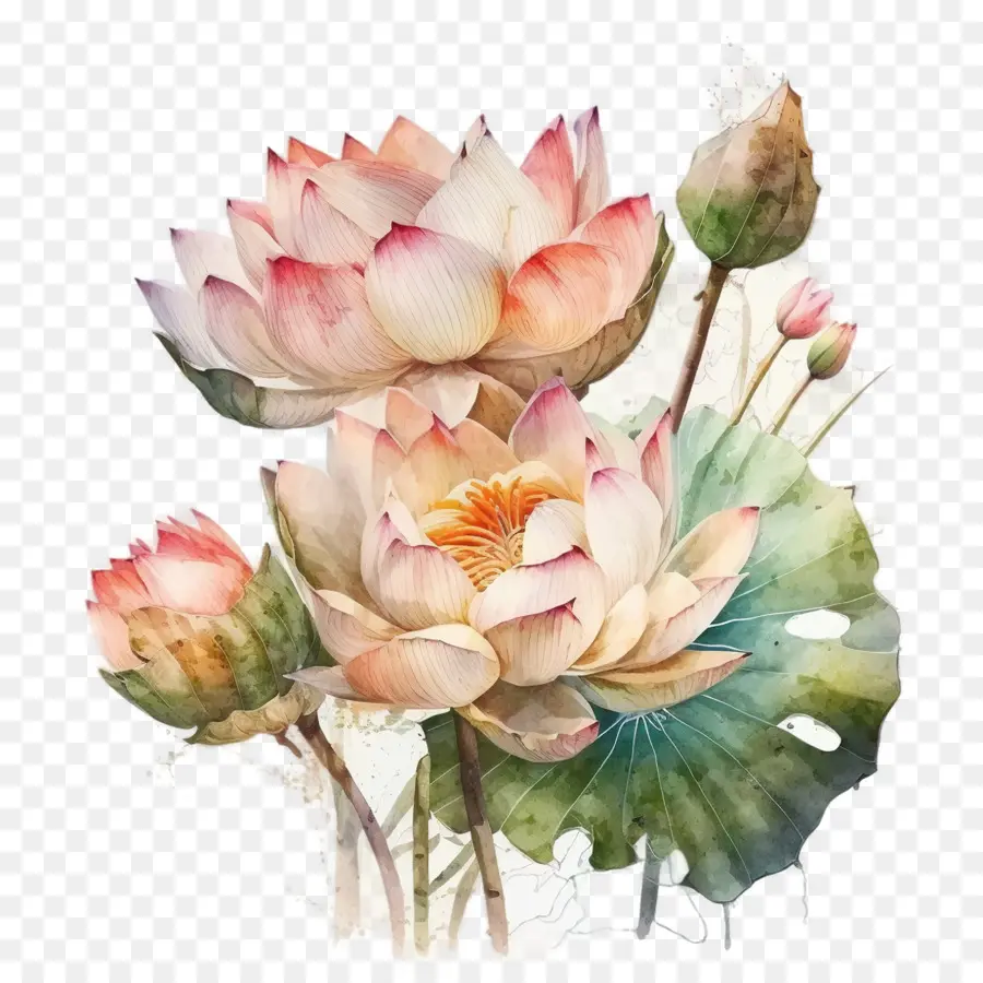 Lótus Aquarela，Flor De Lótus PNG