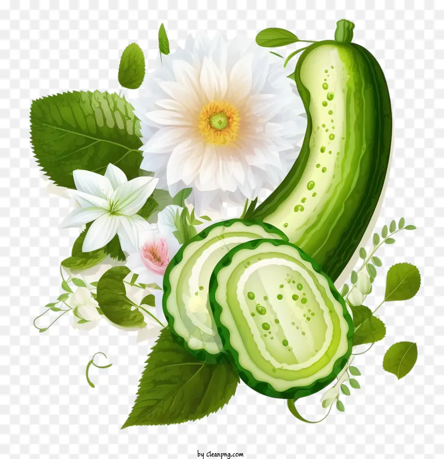 Pepino Aquarela，Pepino Com Flores PNG