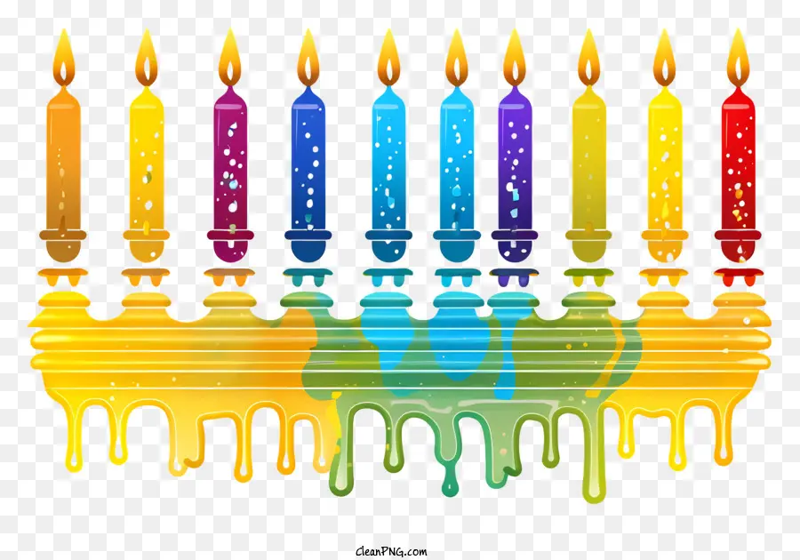 Castiçal De Hanukkah，Velas Coloridas PNG