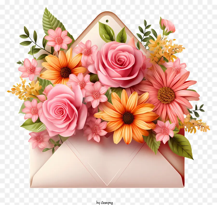 Envelope，Envelope Com Flores PNG