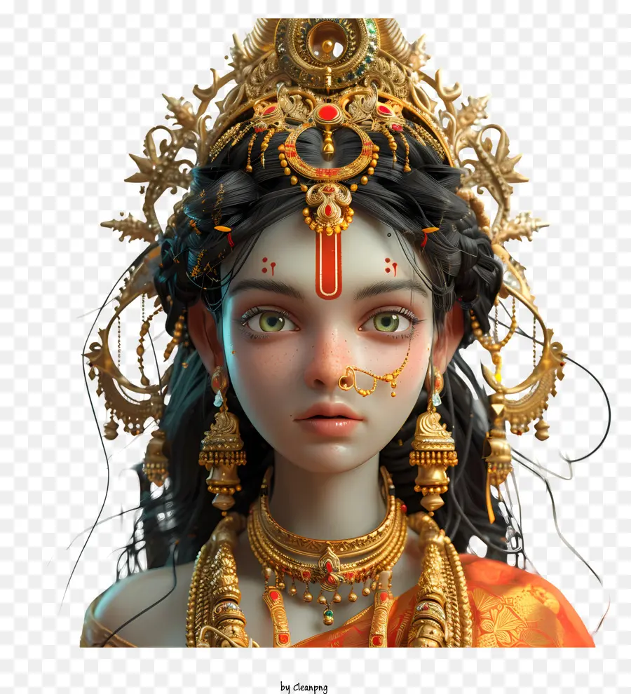 Deusa Hindu，Retrato De Mulher 3d PNG