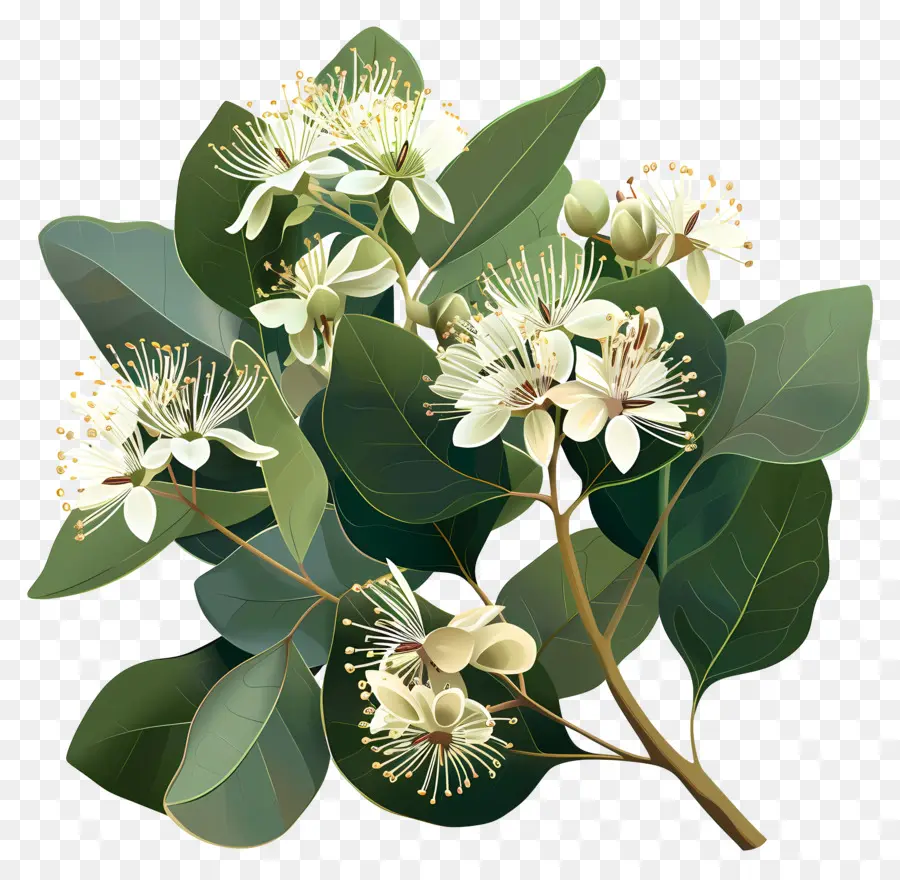 Flor De Eucalipto，Ramo Com Folhas E Flores PNG