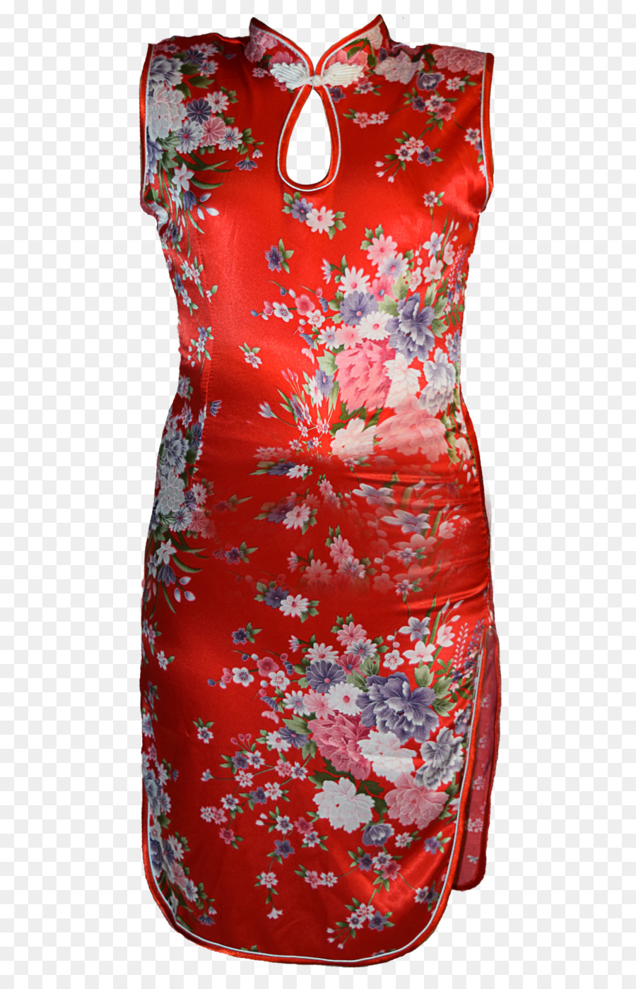 Gaun Bermotif Bunga Merah，Cheongsam PNG