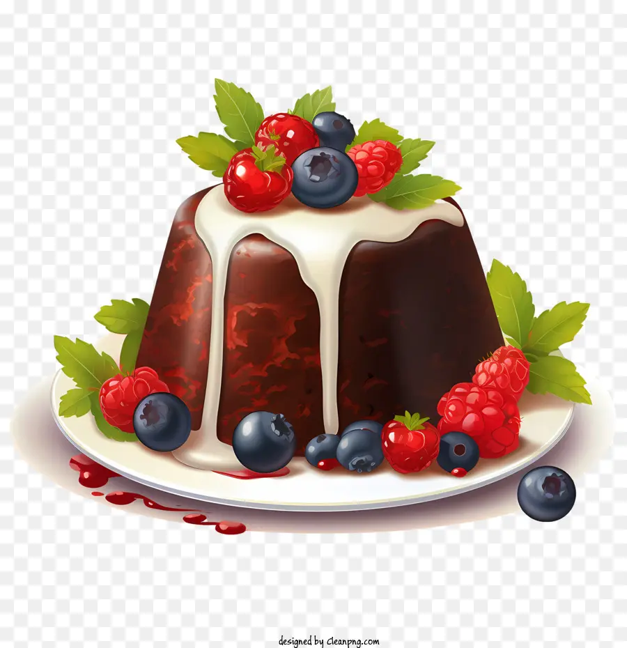 Puding Natal，Kue Coklat Dengan Berry PNG