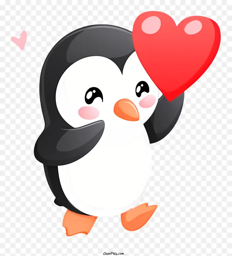 Seni Vektor Sederhana Penguin Valentine，Penguin Lucu Dengan Hati PNG