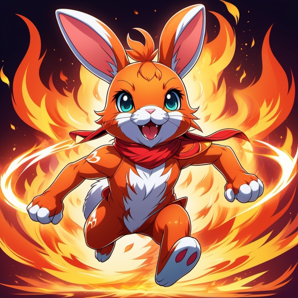 Fierce Vector Bunny Running in Flames