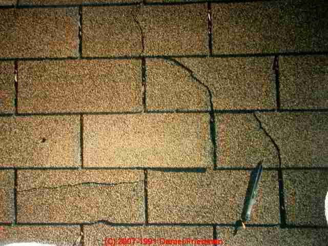 Thermal splitting of fiberglass-based asphalt roof shingles was particularly common for product manufactured in the early 1990's.