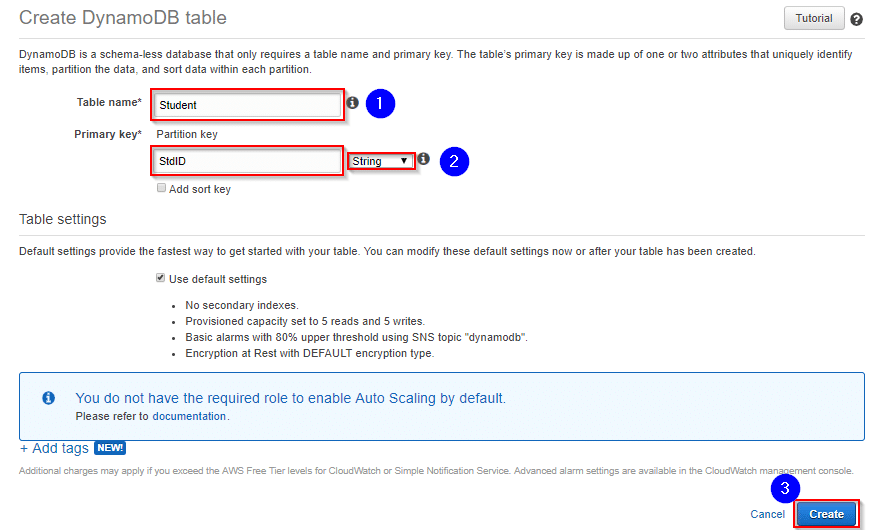 create dynamodb table